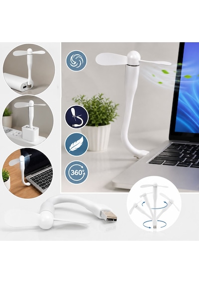 Sl-uf05 Esnek Usb Mini Fan Ofis, Ev, Laptop Ve Seyahat İçin Pratik Sessiz Vantilatör Hafif Taşınabilir Beyaz