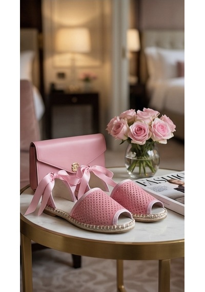 Futsishoes Peony Modern Bilekten Bağlama Pembe Hakiki Deri Kadın Espadril