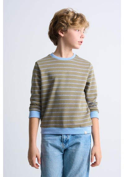 Alexandergardi Alexandergardı Çizgili Bisiklet Yaka Çocuk Sweatshirt Haki