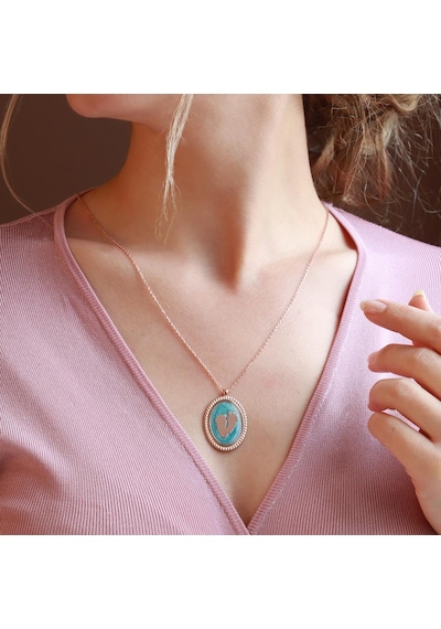 Bebek Ayak İzi Mine İşli Rose Gold Kaplama Gümüş Kolye Gümüş