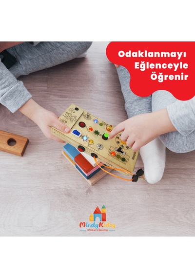 Çocuklar İçin Eğitici Ahşap Montessori Işıklı Oyun Panosu - Zeka Geliştirici Oyuncak