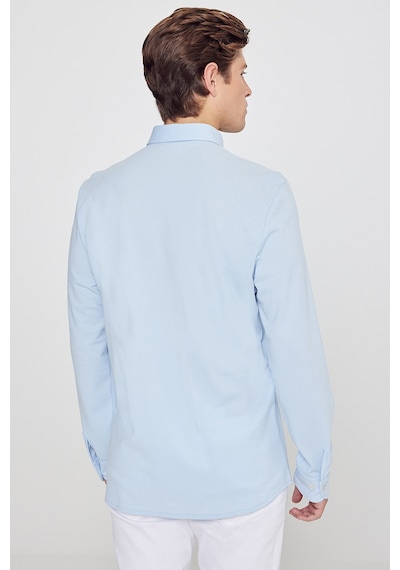 AC&Co / Altınyıldız Classics Erkek Acık Mavı Pamuklu Tailored Slim Fit Dar Kesim Düğmeli Yaka Örme Gömlek