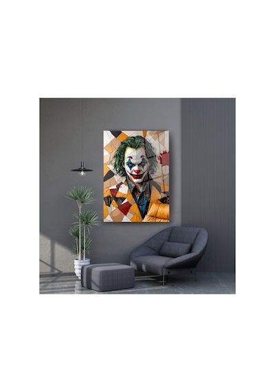 Cam Tablo - Sanatsal Joker Portresi Portre Temalı Dekoratif Duvar Tablosu, Salon Ve Yatak Odası Dekoru,
