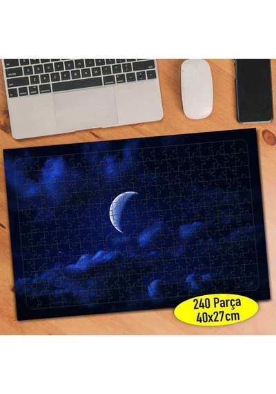 Karanlık Gecede Hilal Ay Manzarası 240 Parça Puzzle Yapboz-25503