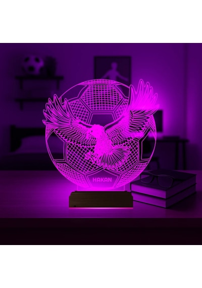 Luvivia Kartal Futbol Topu Taraftar Kara Kartal Kişiye Özel 3d Lamba - Masa Gece Lambası Şeffaf