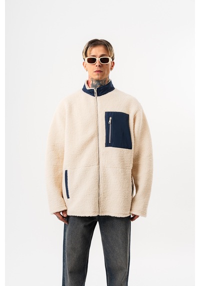 Respire Erkek Zip Oversize Teddy Ceket Ekru