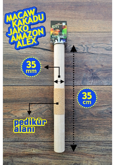 Venty Pedikürlü Papağan Tüneği 35 cm / 35 mm Macaw Kakadu Jako Amazon İskender Eklektus - T208