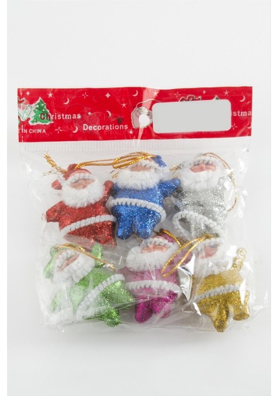 6 Adet Küçük Noel Baba Yılbaşı Ağaç Süsü 0449 Renkli