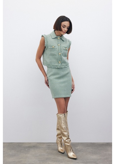 Sateen Simli Tüvit Yelek - Mint-135293 Mint