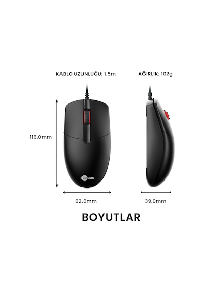 Lecoo MS103 USB Kablolu 1000DPI 3 Tuşlu Optik Mouse