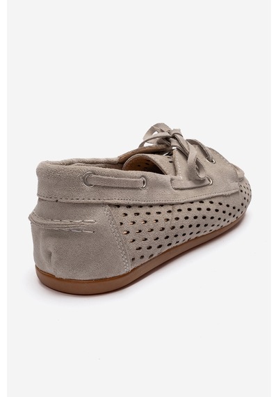 Luvishoes Stevo Bej Süet Hakiki Deri Delikli Bağcıklı Kadın Loafer Ayakkabı