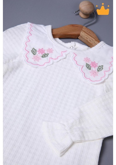 Babyhola 1-3 Yaş Kız Bebek Çocuk Çıtçıtlı Badi Pantolon Şık Alt Üst 2'li Takım Bayramlık 2327 Beyaz