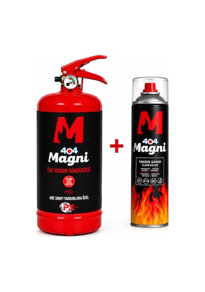 404 Magni Yangın Güvenlik Seti 2 Kg Abc Yangın Tüpü + 500 Ml Yangın Savar Aerosol Ev, Araç Ve İş Yeri İçin