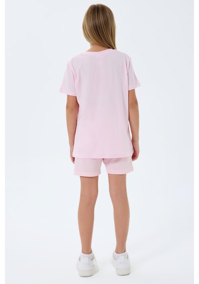 Rolypoly 3795 %100 Pamuk Kız Çocuk Kısa Kol Cepli Şort Pijama Takımı Pembe