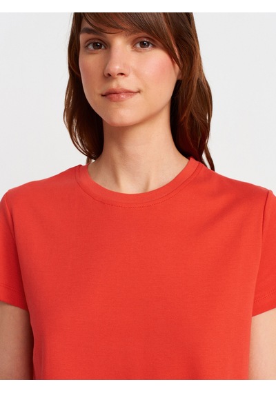 Dilvin 31757 Bisiklet Yaka Dikiş Detaylı T-shirt-kırmızı Kırmızı
