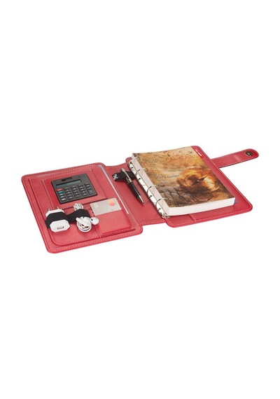 2K 2027 Yeni Yıl Tarihli Günlük Çizgili 15 X 21 CM İç Ajandalı 4 Halkalı Telefon Kılıfı Kapaklı Deri Organizer - Kırmızı