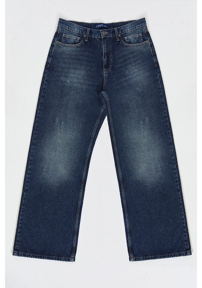 Cedy Denim Cedy Denım Yüksek Kalite Kadın Palazzo Yüksek Bel Cotton Jean Pantolon Koyu Mavi