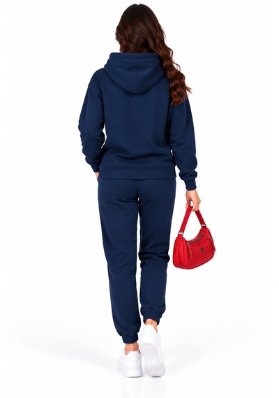 Justas Kadın Lacivert Kapüşonlu Kanguru Cepli 3 İplik Şardonlu Sweatshirt