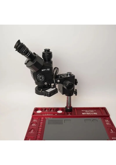 Myscope Td-7s Kamera Yuvalı Profesyonel Trioküler Siyah Kafa Tamir Mikroskobu Geniş Kırmızı Çalışma Tablası My-7s