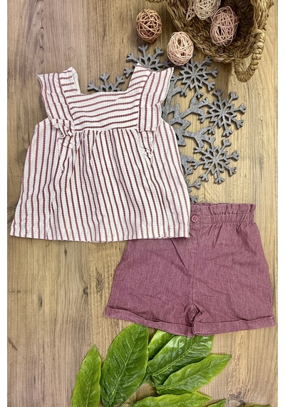 Hellobaby Çizgili Fırfırlı Mürdüm Lila