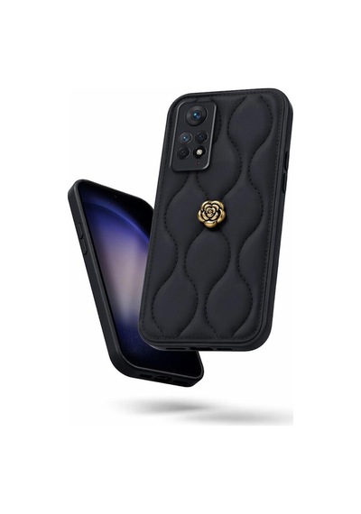 Xiaomi Redmi Note 11 Pro  Kılıf Çiçekli Dalgalı Deri Kılıf Siyah
