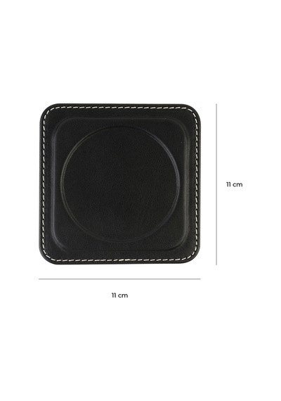 Bardak Altlığı,6 Lı Set,masaüstü Yuvarlak Cup Coaster,vegan Suni Deri,11x11 Cm.,siyah