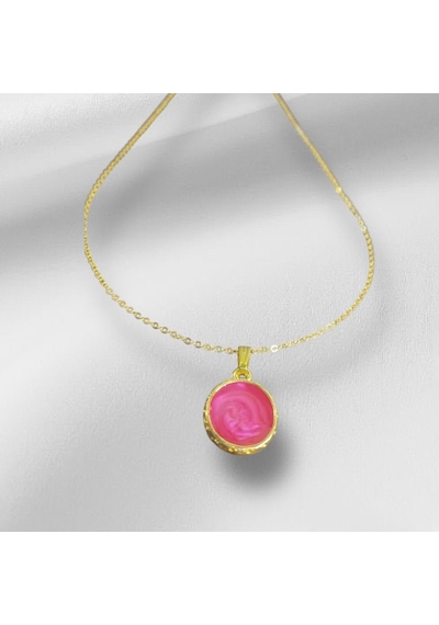 0031 Yuvarlak Pembe-mavi Doğal Taş Kolye Gold