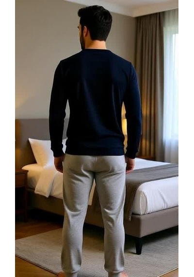 Bonbon Erkek Pamuklu Lacivert Renk Pijama Takımı Al009-2 Lacivert