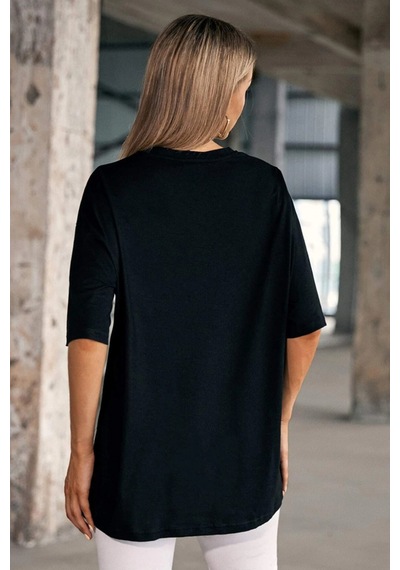 Oversize Unisex Baskısız T-shirt SIYAH
