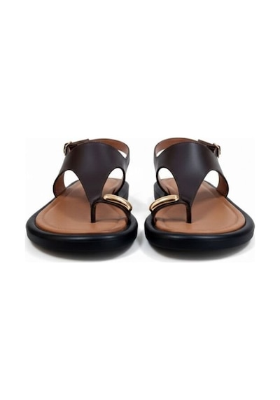 Ne&ve Shoes Kahve Hakiki Deri Aksesuar Detaylı Parmak Arası Kadın Arkadan Tokalı Sandalet Kahverengi
