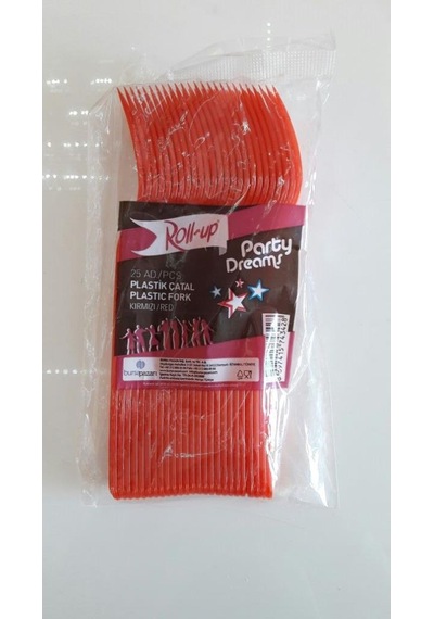 25 Ad Plastik Kırmızı Çatal 18 Cm Kullan At Doğum Günü Parti