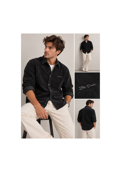 Little Cup Jeans Co Erkek Siyah Göğüs Nakış Detaylı Yumuşak Dokulu Kadife Gömlek Little Cup Jeans Co Erkek Siyah Göğüs Nakış Detaylı Yumuşak Dokulu Kadife Gömlek