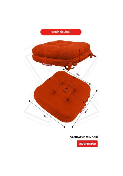 Sandalye Minderi 2'li Set 42x42x8 Cm Kalın Çift Kat Pofidik Minder Yıkanabilir Fermuarlı Su Ve Yağ İtici Kiremit Genel