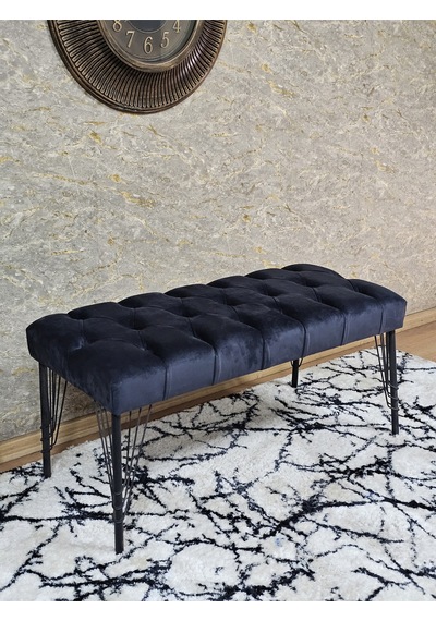 Zafir Siyah Boyalı Tel Ayaklı 90 Cm Puf Bench - Puf - Bench - Kasalı Oturak - Oturak - Yatak Ucu Puf Füme