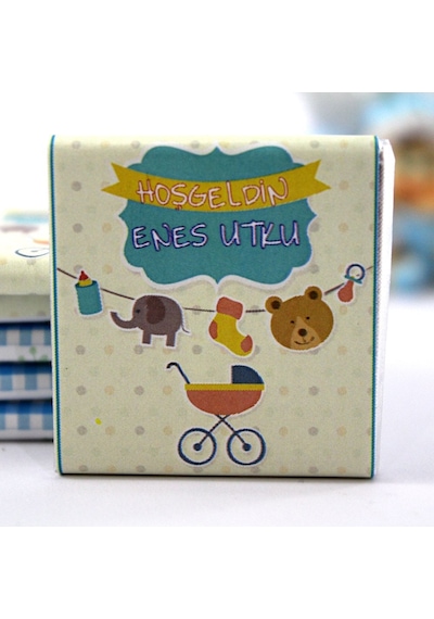 Dark Brown Hoşgeldin Bebek Çikolatası İsim Yazılabilen Hediye Çikolata EBK21 72 Adet
