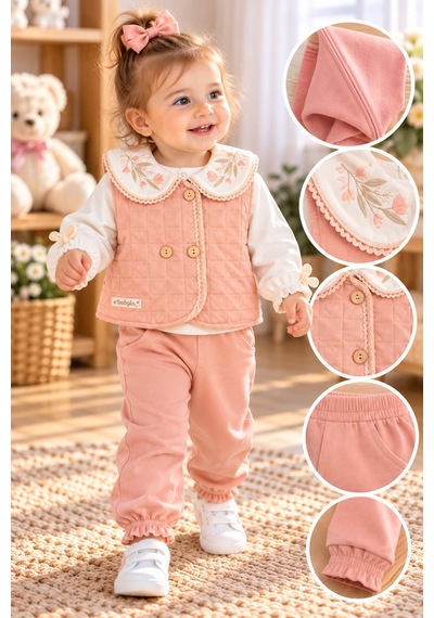 Baby Hi Kız Yakalı Şişme Yelekli Üçlü Takım 9-18 Aylık -dü662395 - Somon