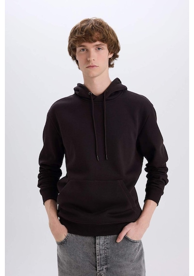 DeFacto Regular Fit Kapüşonlu Kanguru Cepli İçi Yumuşak Tüylü Basic Düz Sweatshirt X8283AZ24AUBN337