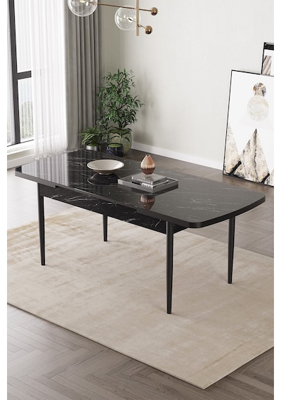 Lamina Siyah Mermer Sunta 80x132 Ahşap Ayaklı Açılır Mutfak Masası, Yemek Masası, Salon Masası Siyah Mermer Desen Lamina Siyah Mermer Sunta 80x132 Ahşap Ayaklı Açılır Mutfak Masası, Yemek Masası, Salon Masası Siyah Mermer Desen