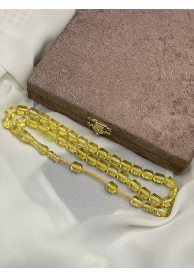 Sistemli Şeffaf Damla Benzetme Beyrut Tesbih Sarı, 9x11 Mm