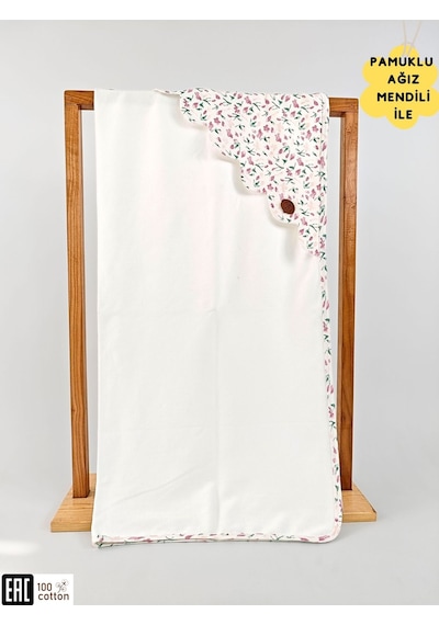 %100 Pamuklu Kız Bebek Battaniyesi Tek Katlı Mevsimlik Puset Örtüsü Hediyelik Yenidoğan 90x90cm Ekru