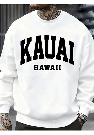 Startmore Tarzsokak Kauai Hawaii Mektup Baskılar Erkek Kazak Moda Hip Hop Kazak Polar Büyük Boy Giysiler Sonbahar Beyaz