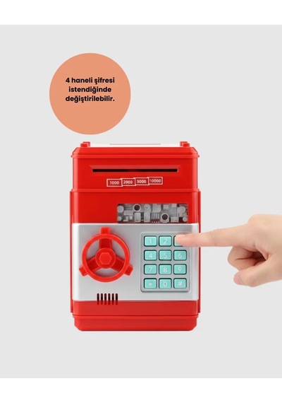 Kırmızı Şifreli Atm Kasa Para Yutan Kumbara Mh-hs2060-8373