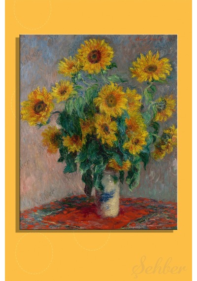 Kanvas Duvar Tablosu Dikey Tekli Salon Mutfak Yatak Odası Ofis Claude Monet Ayçiçekleri