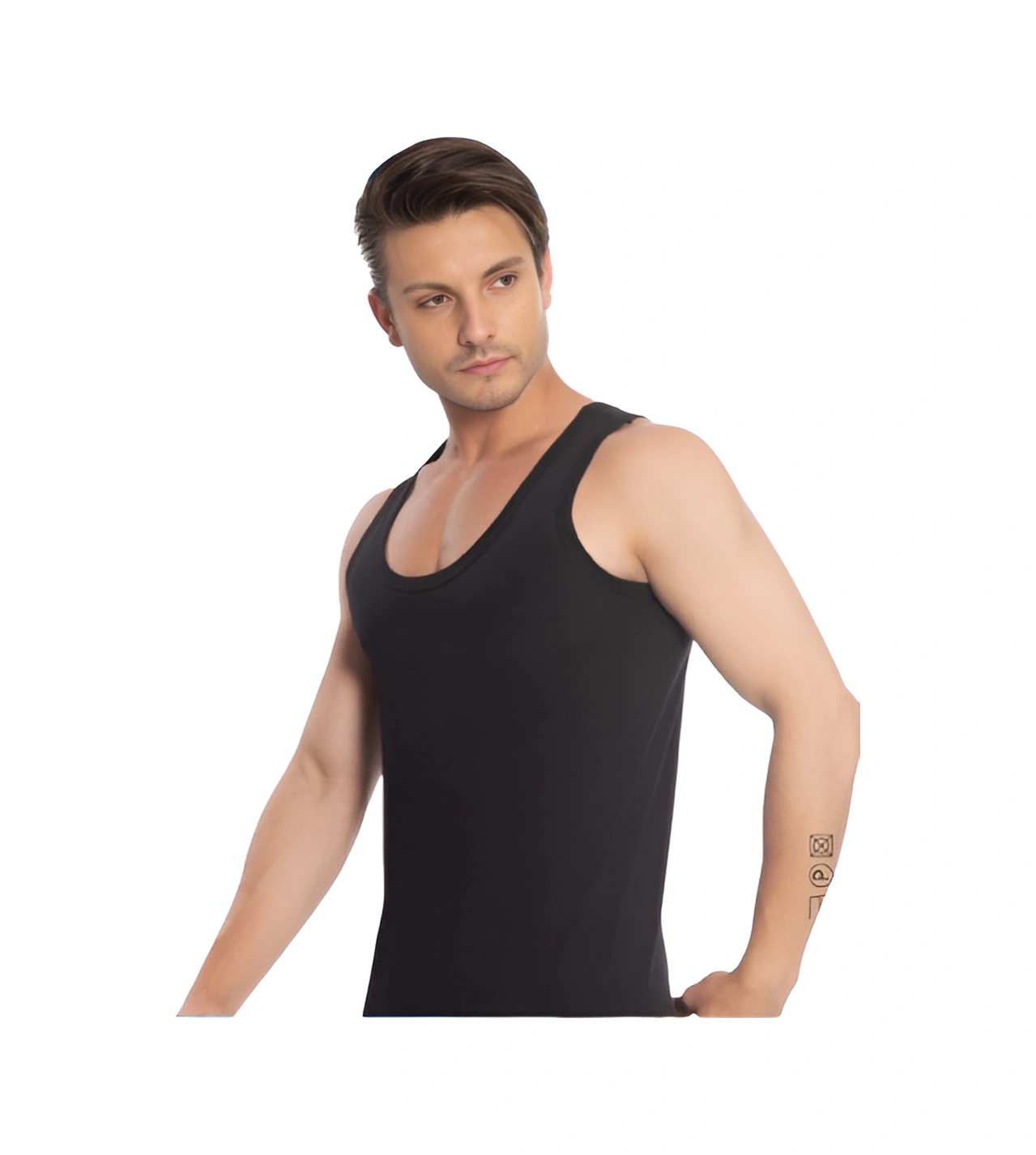 İki Yıldız Erkek Ribana Atlet 6'lı Paket Beyaz %100 Pamuk 05 Siyah