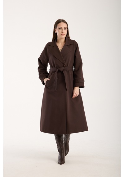 Acı Kahve Oversize Astarlı Trençkot Kahverengi