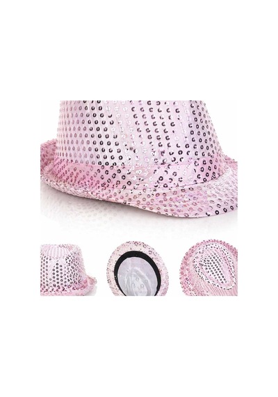 Pembe Payetli Disco Parti Şapkası Yetişkin Işıltılı Fötr Model Evimdeyokyok