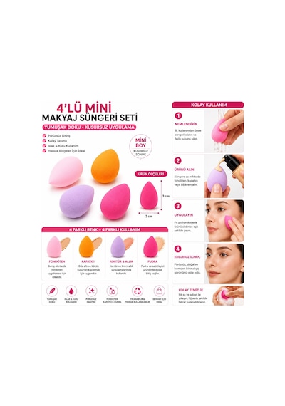 3b Trend 4 Lü Mini Yumurta Makyaj Süngeri Fondöten, Kapatıcı Ve Allık Uygulama Seti