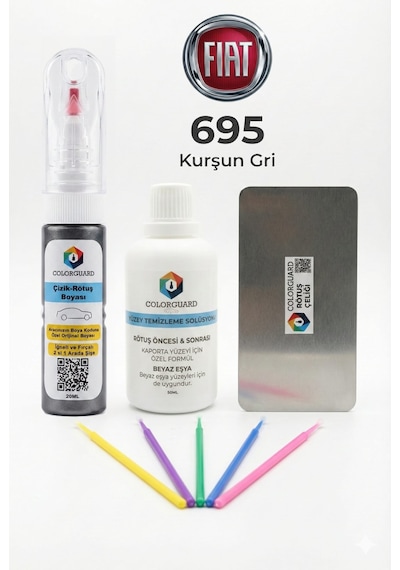 Fıat 695 Kurşun Gri İğneli Ve Fırçalı 2 Si 1 Arada Rötuş Boyası Yüzey Temizleme Solüsyonu Profesyonel Ve Çapaksız Rötuş Çeliği 5'li Uygulama Çubuğu Seti