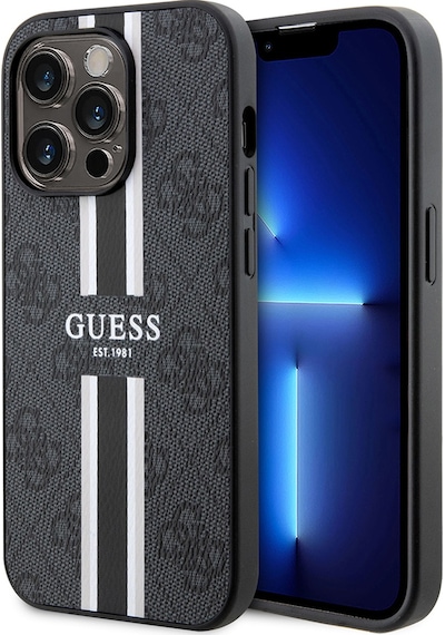 Apple Uyumlu iPhone 14 Pro Max Kılıf Guess Lisanslı Magsafe Şarj Özellikli 4g Şerit Tasarımlı Printed Kapak Siyah