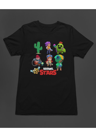 Bumeta Brawl Stars Brawlstar All Karakter Characters Baskılı Unisex Tişört T-shirt Siyah